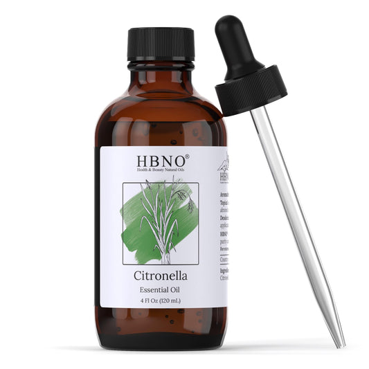 HBNO California citronella essential oil bottle in amber glass with a dropper