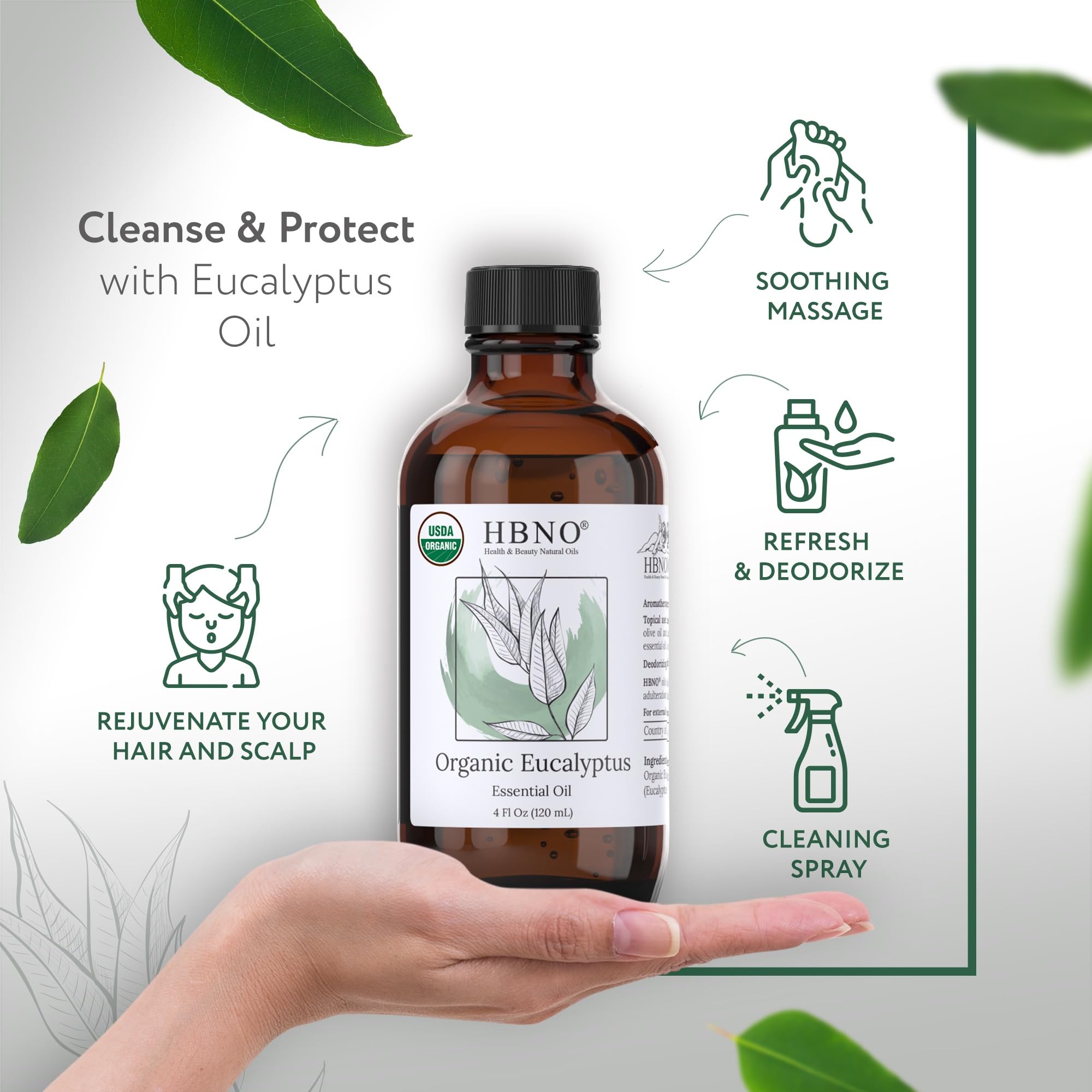 HBNO eucalyptus oil Globulus bottle close-up with label