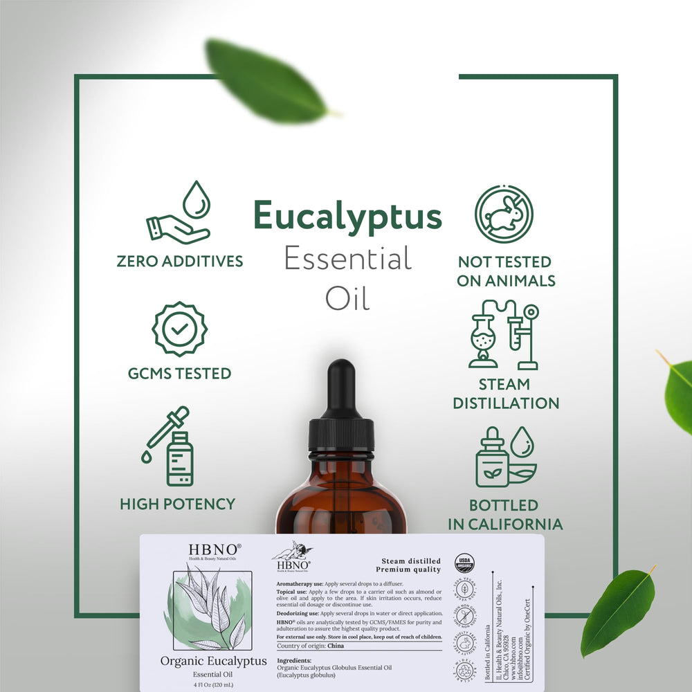 HBNO eucalyptus oil shown for diffuser use and aromatherapy