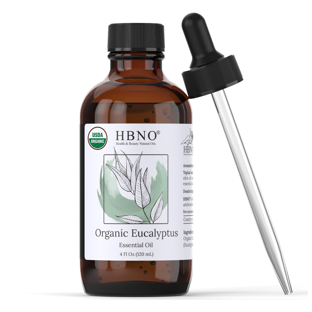 HBNO California Organic Eucalyptus Oil Globulus bottle front view (4 oz / 120 ml)