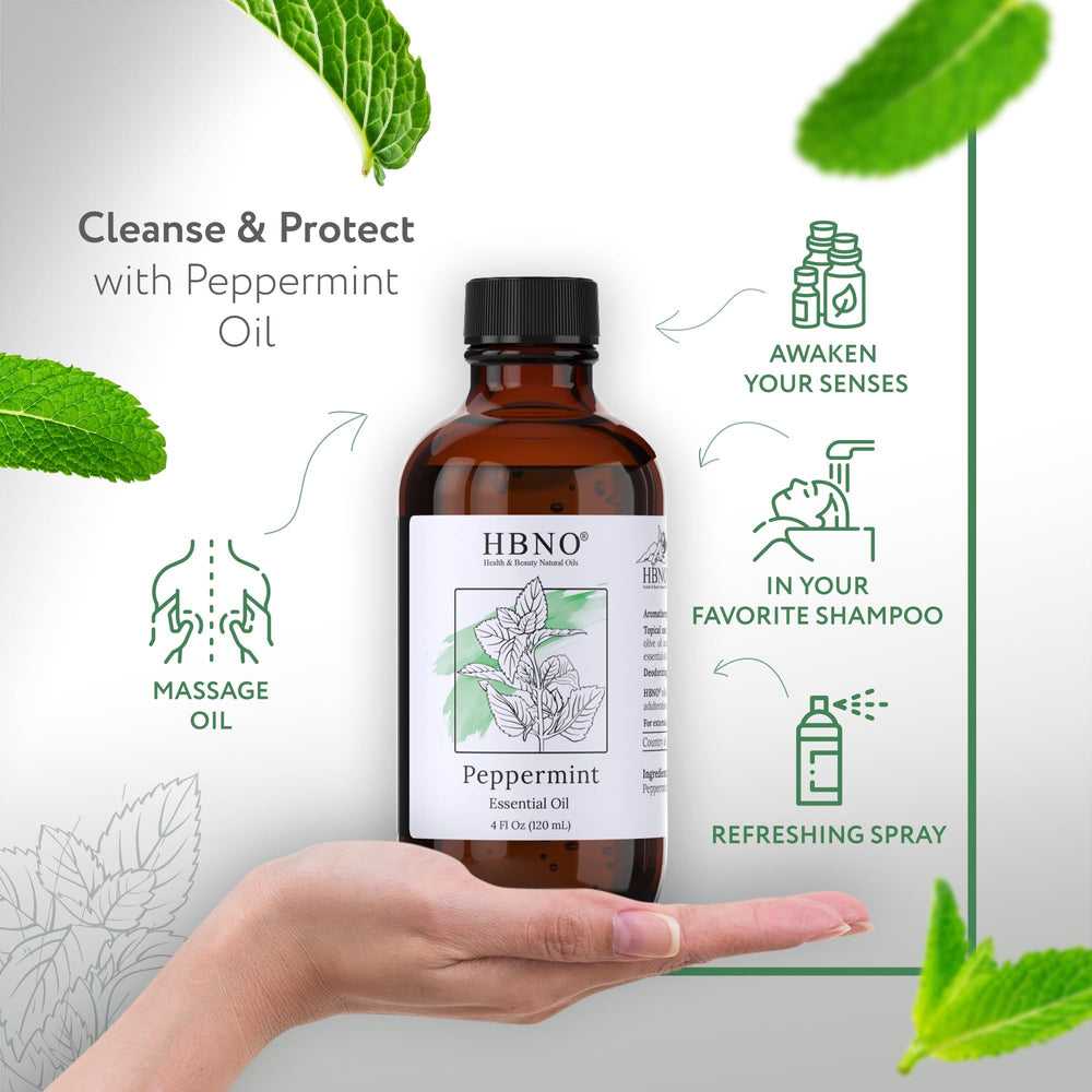 Close-up of HBNO Peppermint Essential Oil dropper