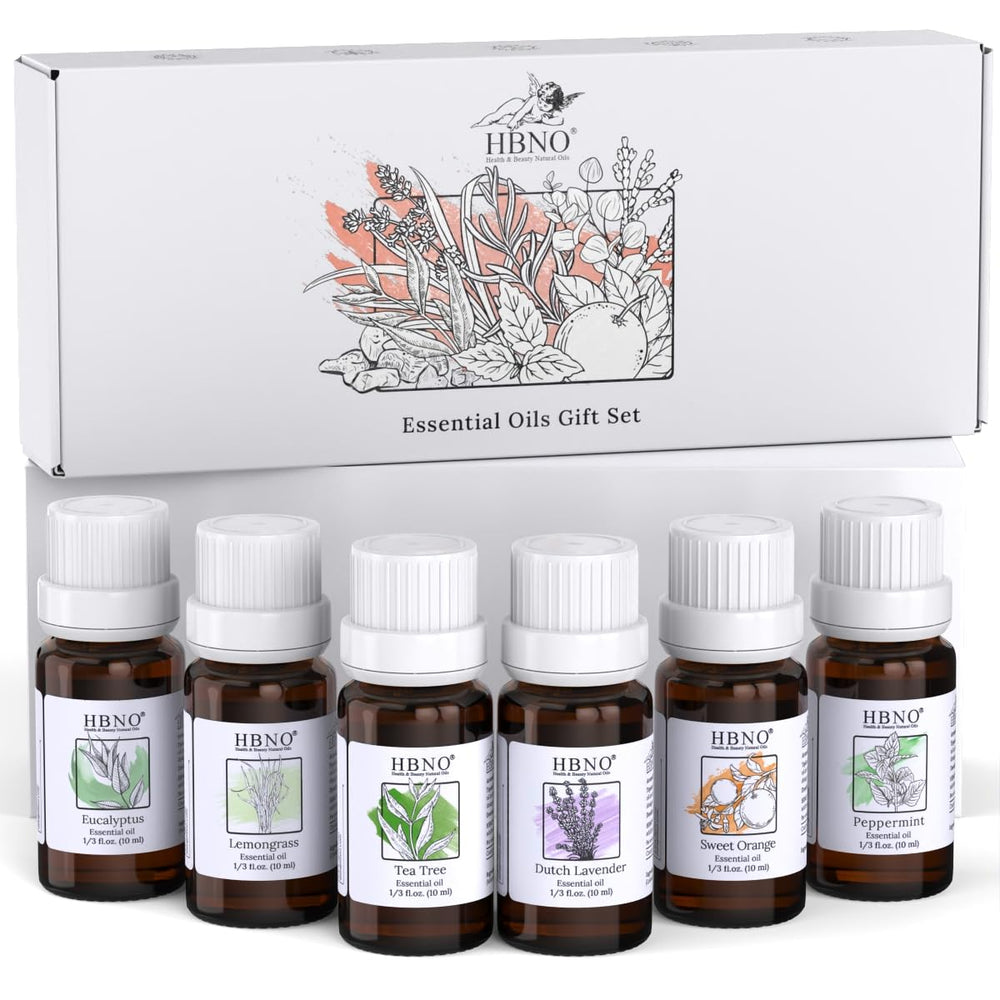 HBNO essential oils set top6 bottles in amber glass for premium aromatherapy.