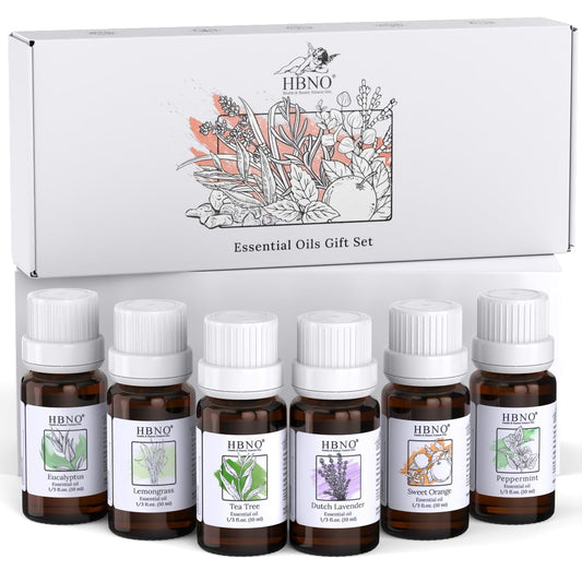 HBNO essential oils set top6 bottles in amber glass for premium aromatherapy.