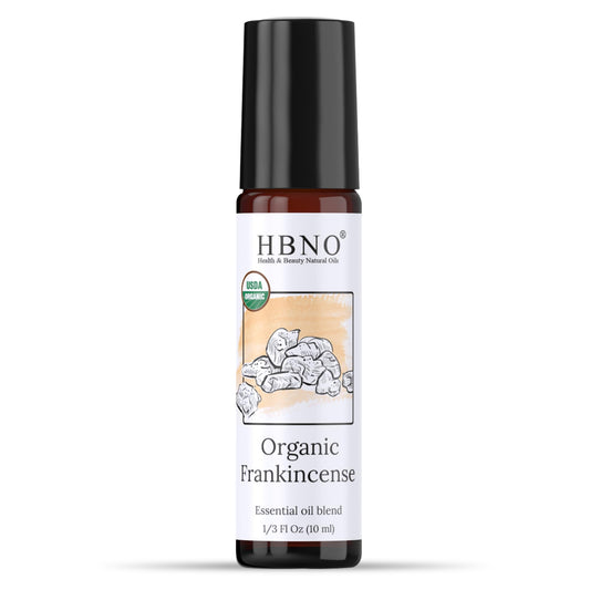HBNO frankincense roll-on travel bottle for on-the-go aromatherapy.
