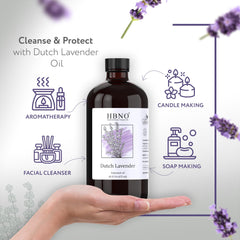 Close-up of HBNO Lavender Dutch Oil label 16oz