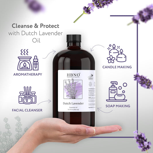 HBNO Lavender Dutch Oil 32 oz glass bottle label close-up