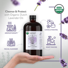 HBNO Organic Lavender Dutch Oil 32 oz glass bottle — side view