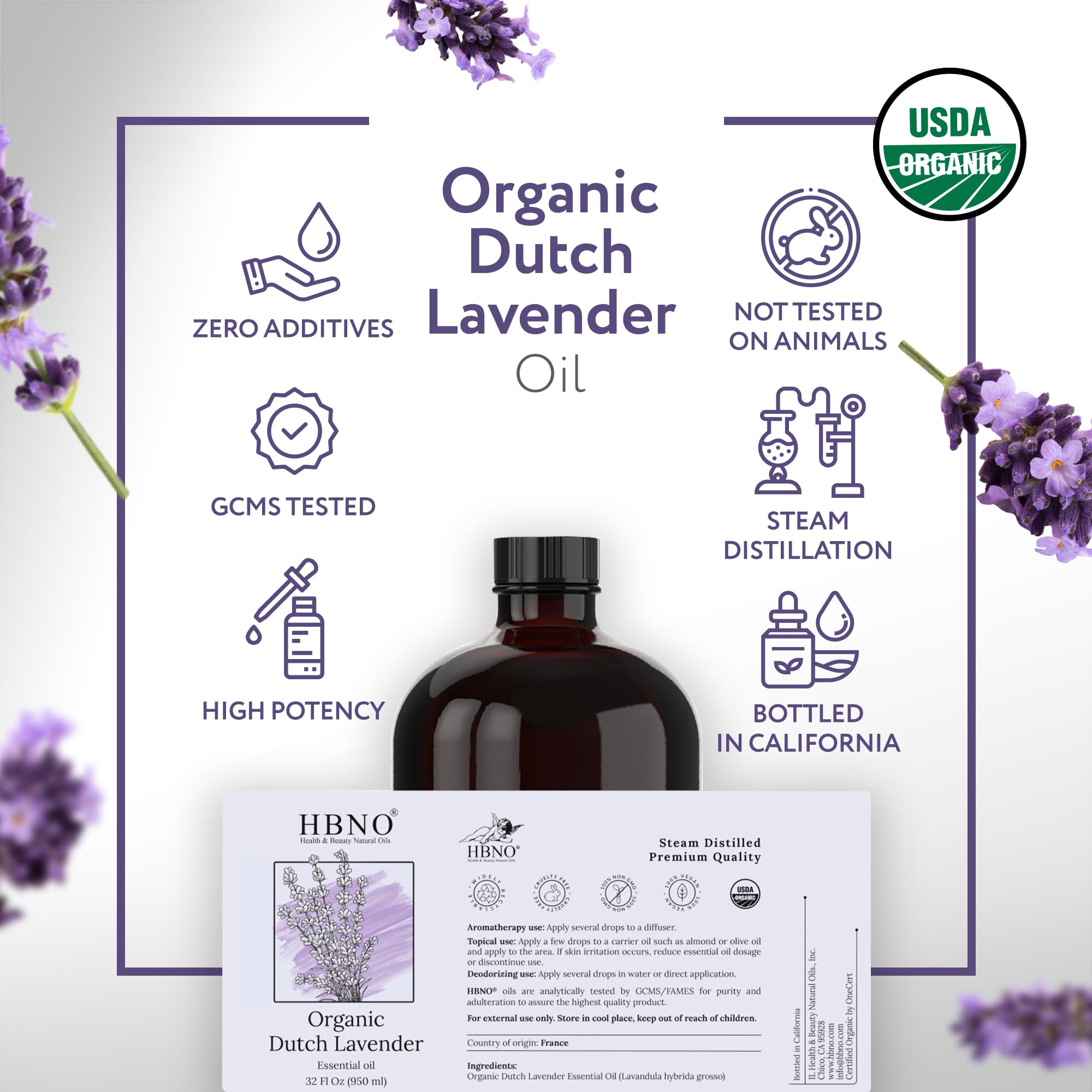 HBNO Organic Lavender Dutch Oil ingredients panel