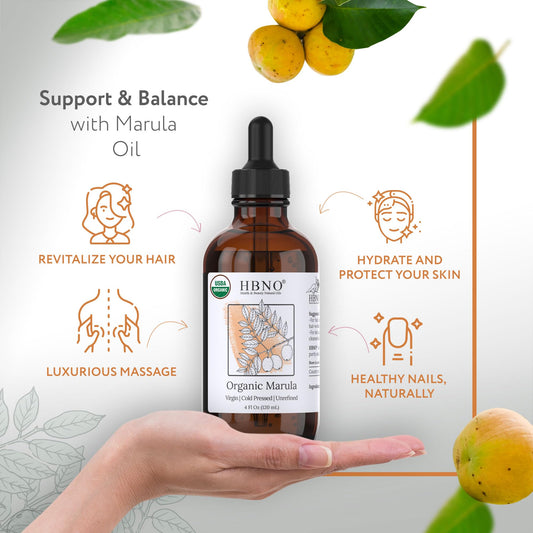 HBNO Organic Marula Oil bottle close-up and label