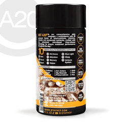 Capsules inside bottle on white background