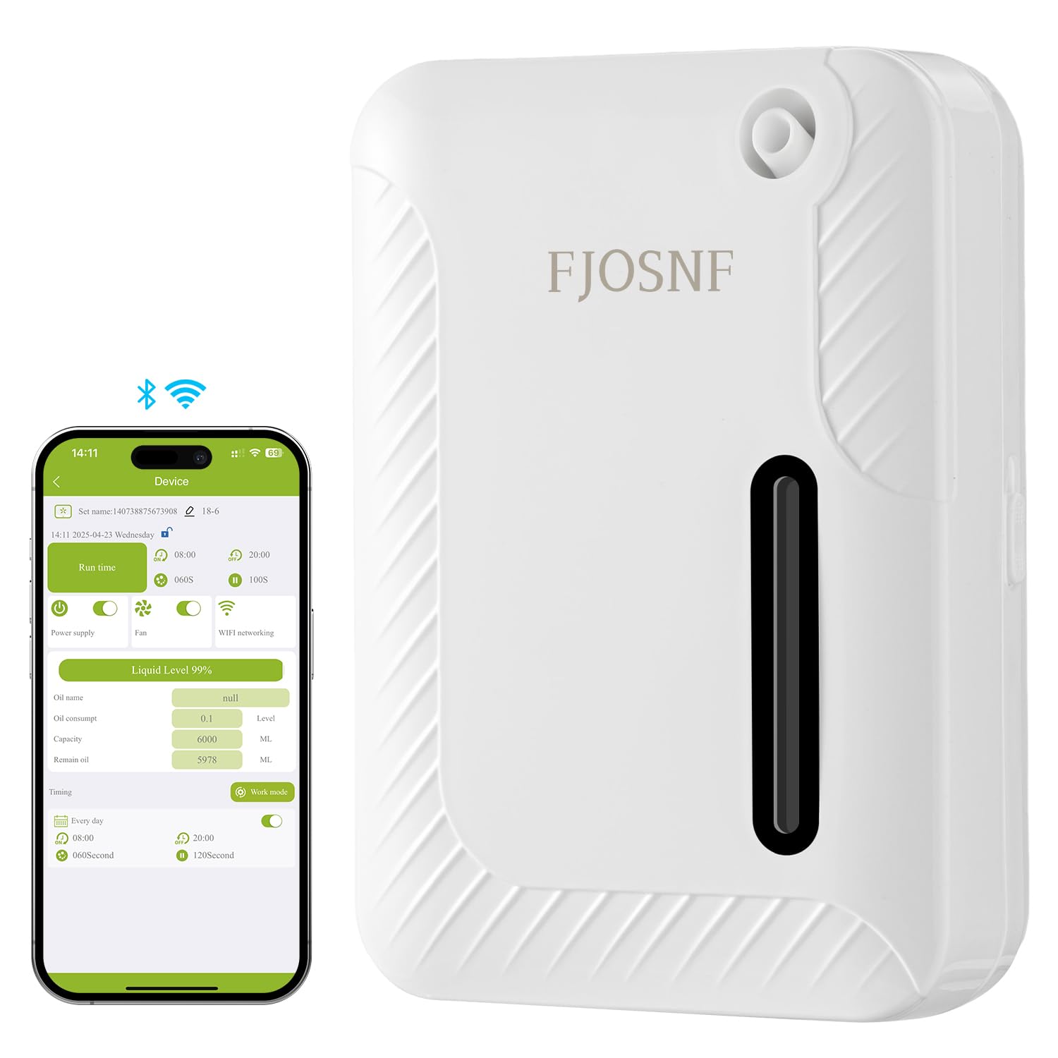 HCZMOPTP waterless diffuser front view showcases a sleek plug-in design for large rooms.