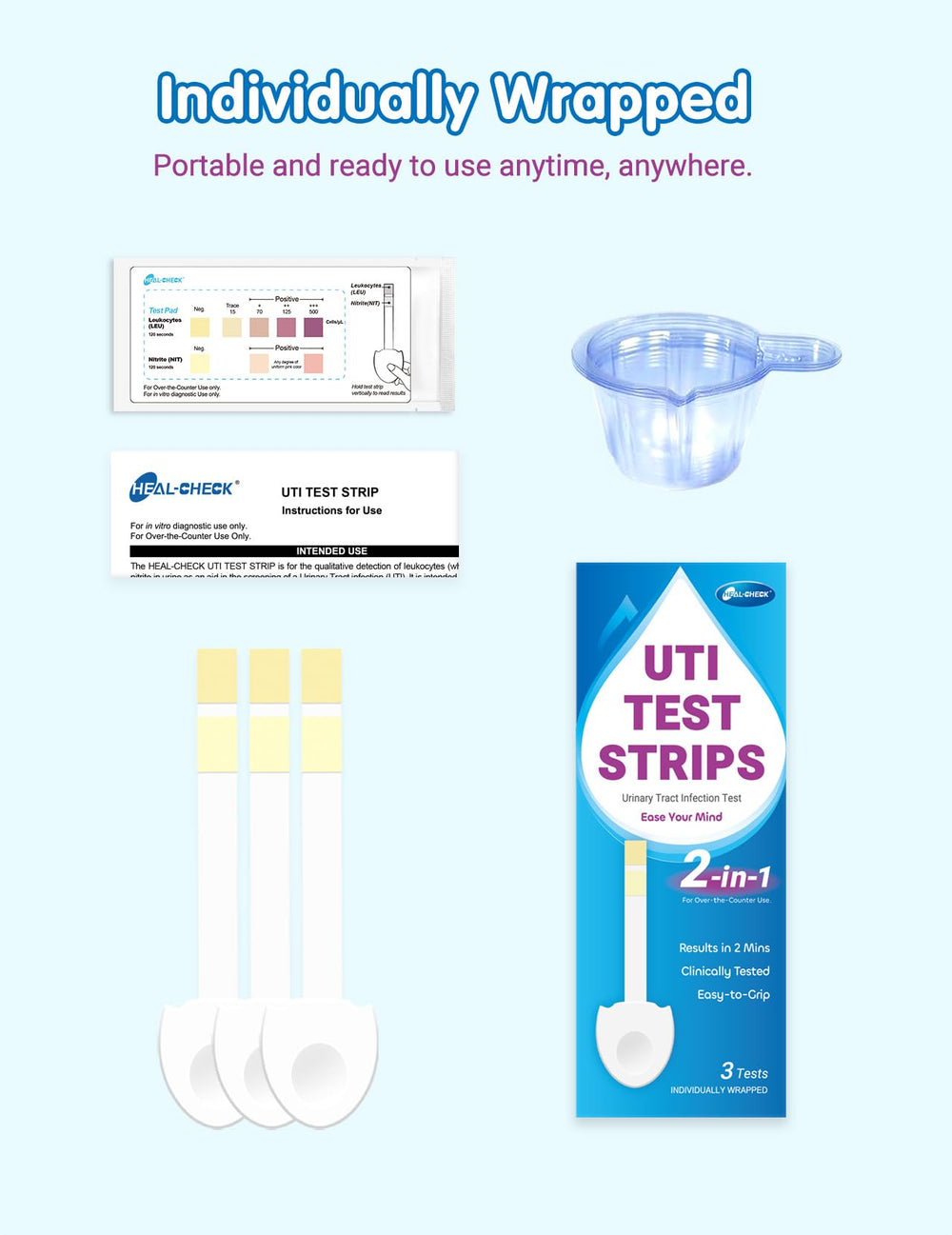 Close-up of HEAL-CHECK UTI test strip