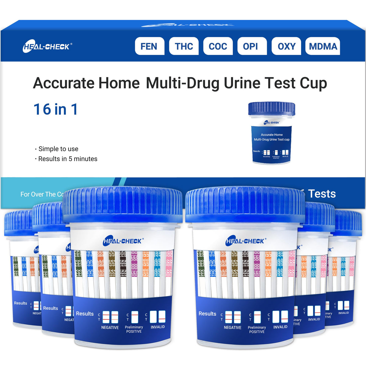 HEAL-CHECK 6-Pack 16-Panel Urine Drug Test Kit box front