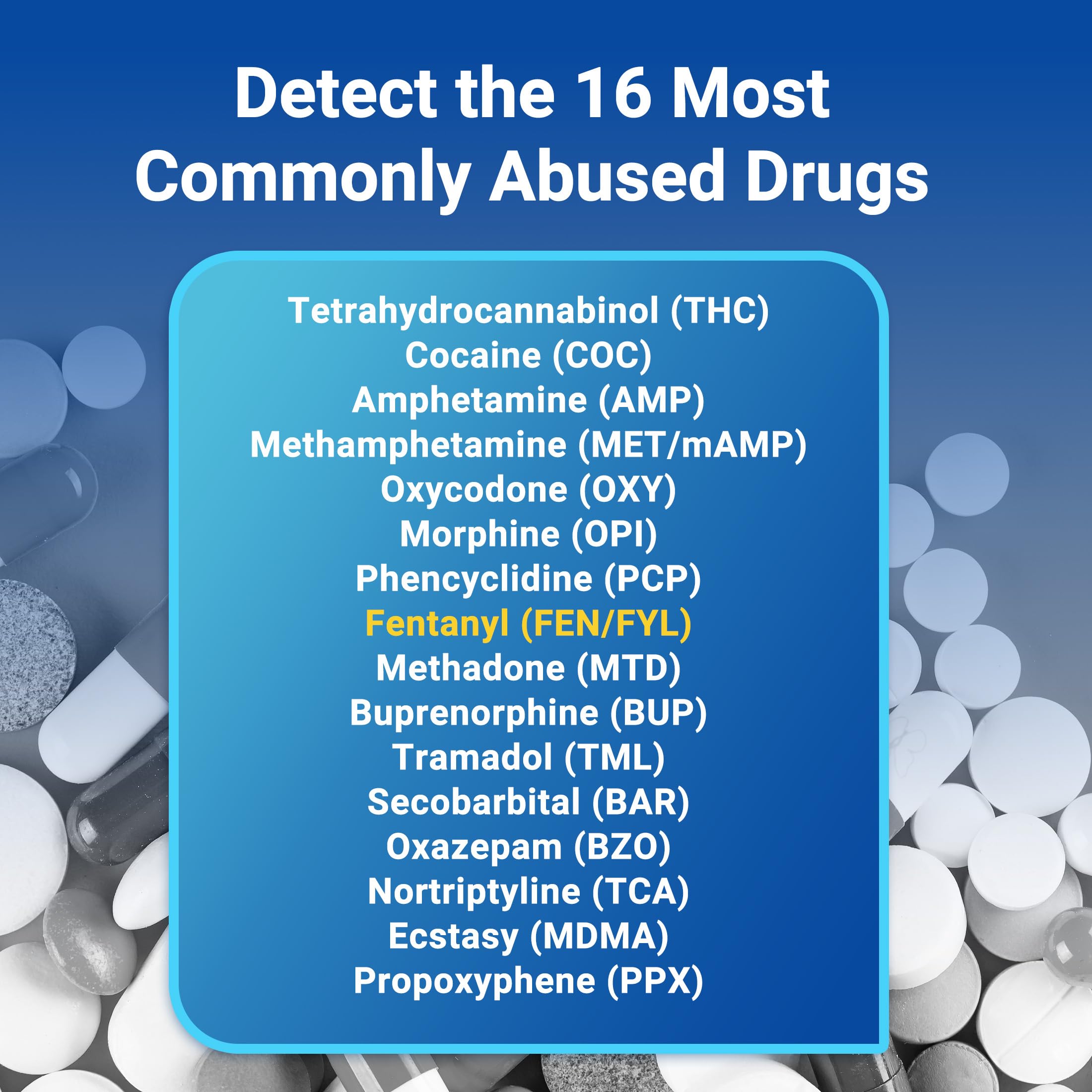 16 substances listed on the HEAL-CHECK test kit insert