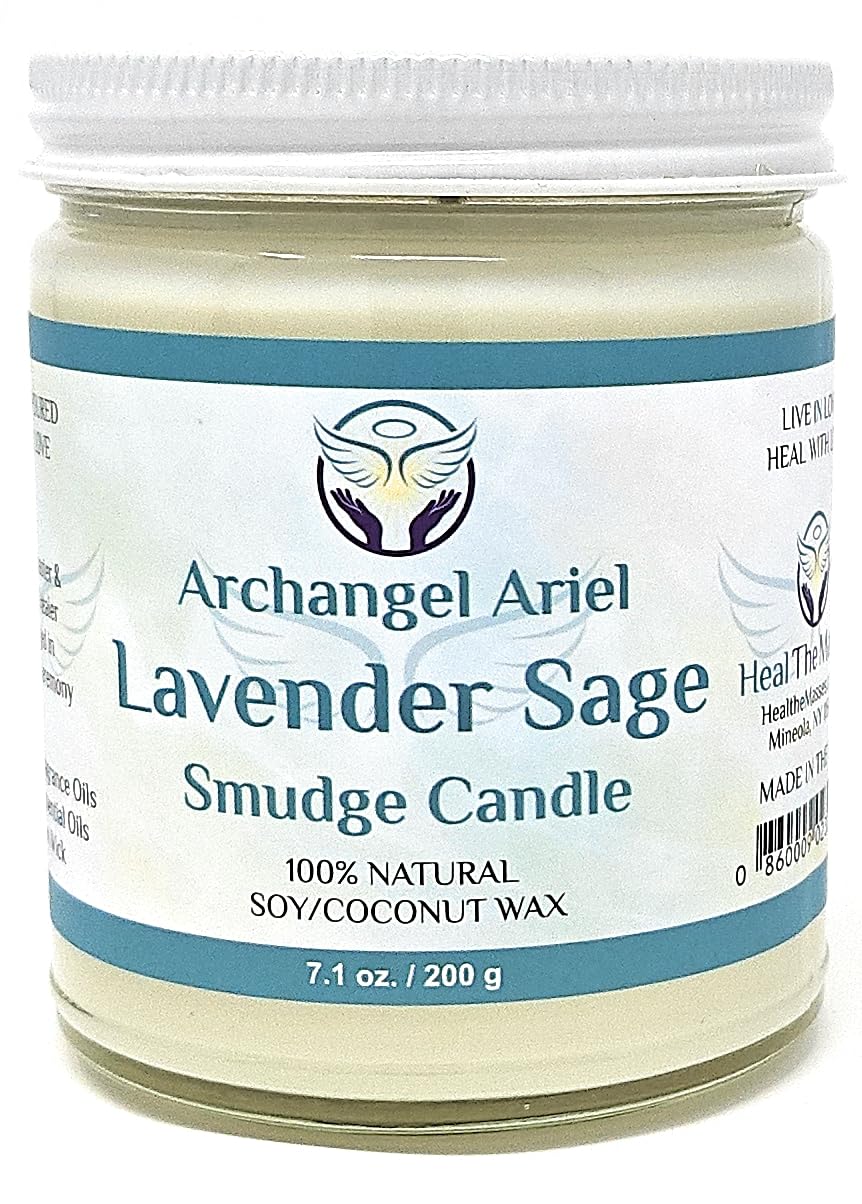 Heal The Masses Lavender Sage Candle Archangel Ariel 7oz - front view