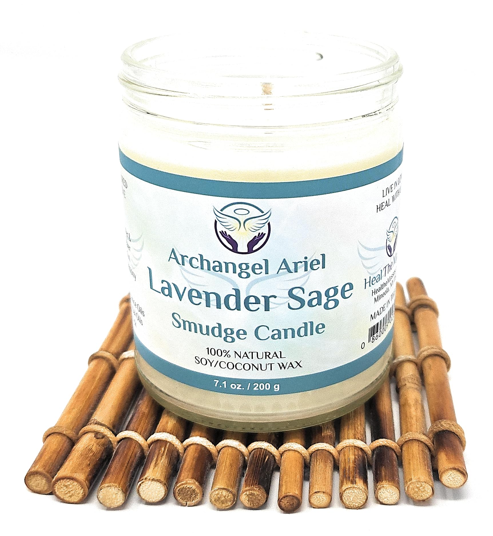 Natural lavender and sage essential oils in candle