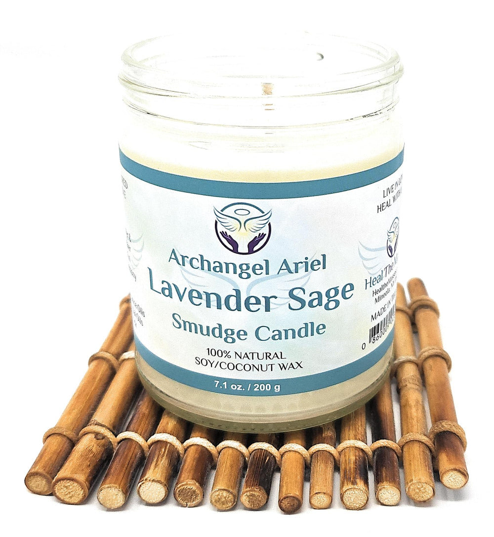Natural lavender and sage essential oils in candle