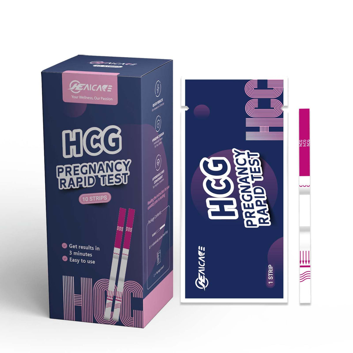 HealCare ultra-sensitive pregnancy test strip with 10 MIU/ml detection