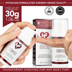 HealFast silicone scar gel packaging box emphasizing physician-made crosspolymer technology.