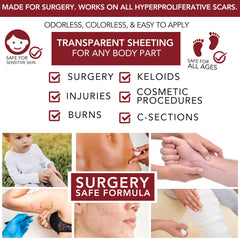 HealFast silicone scar gel sheets on skin illustrating multi-area use across face and body.