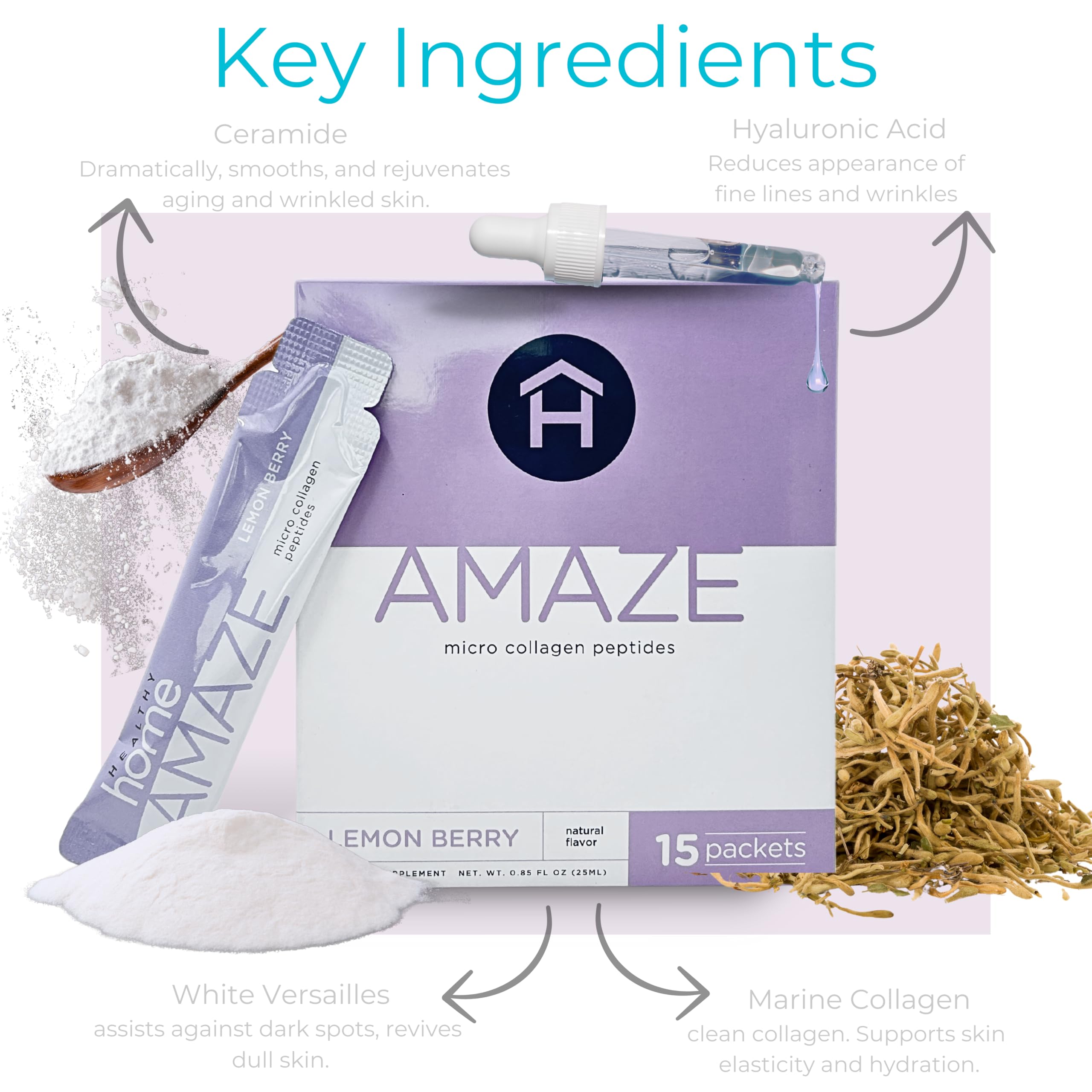 Nutritional facts panel for Amaze Collage Micro Collagen Peptides Lemon Berry