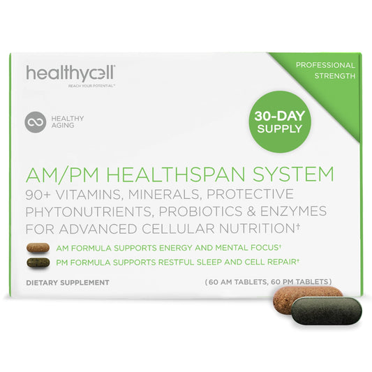 HealthyCell AM/PM Healthspan System box and capsules