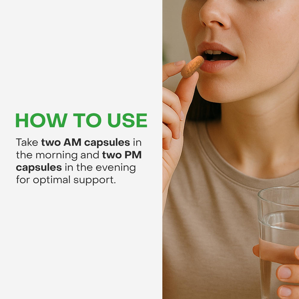 Lifestyle scene with HealthyCell AM/PM supplements