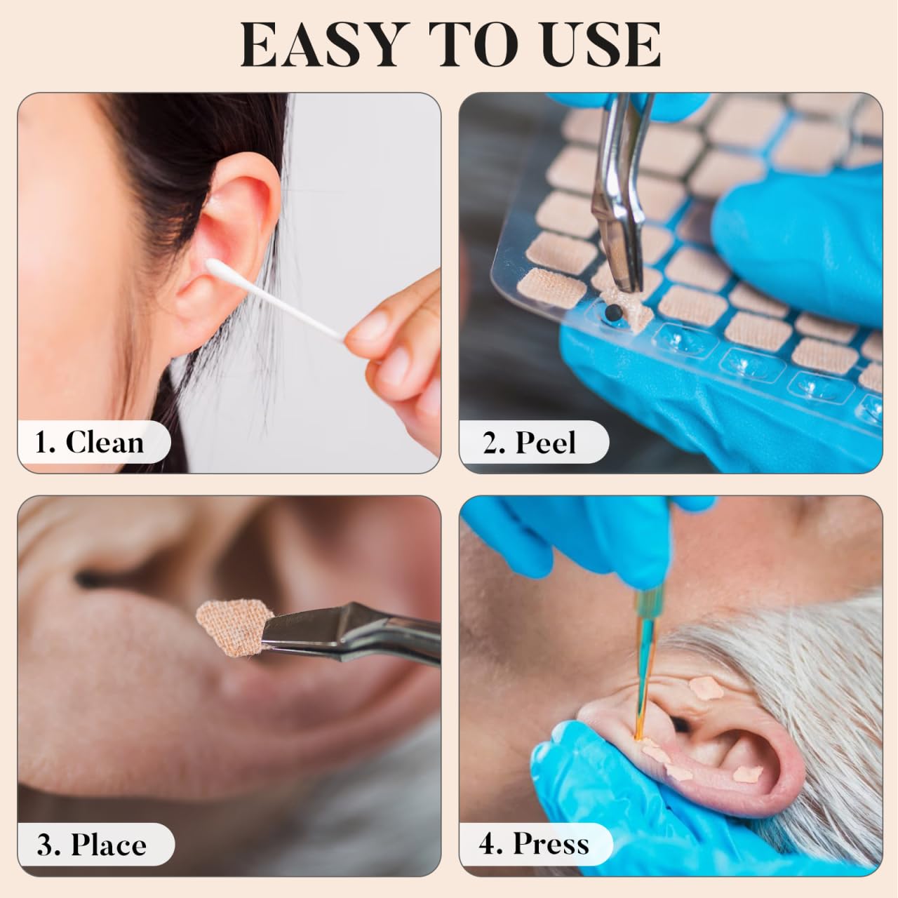 Discreet 0.03-inch ear patches on white background