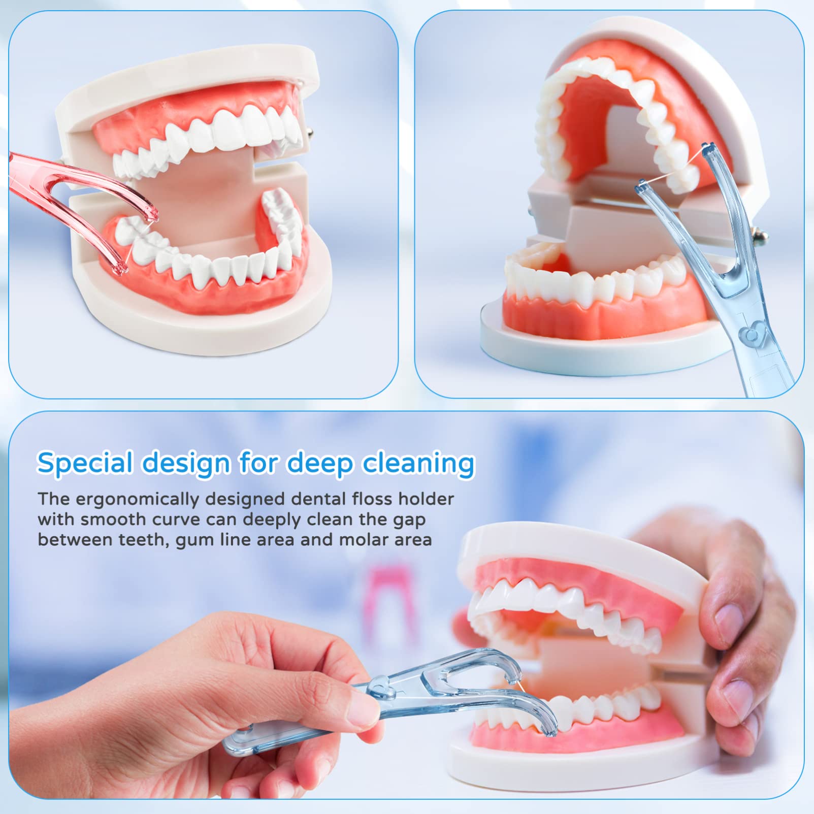 Close-up of ergonomic floss holder handle