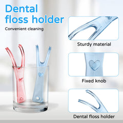 Compact travel-friendly floss holder in pink and blue