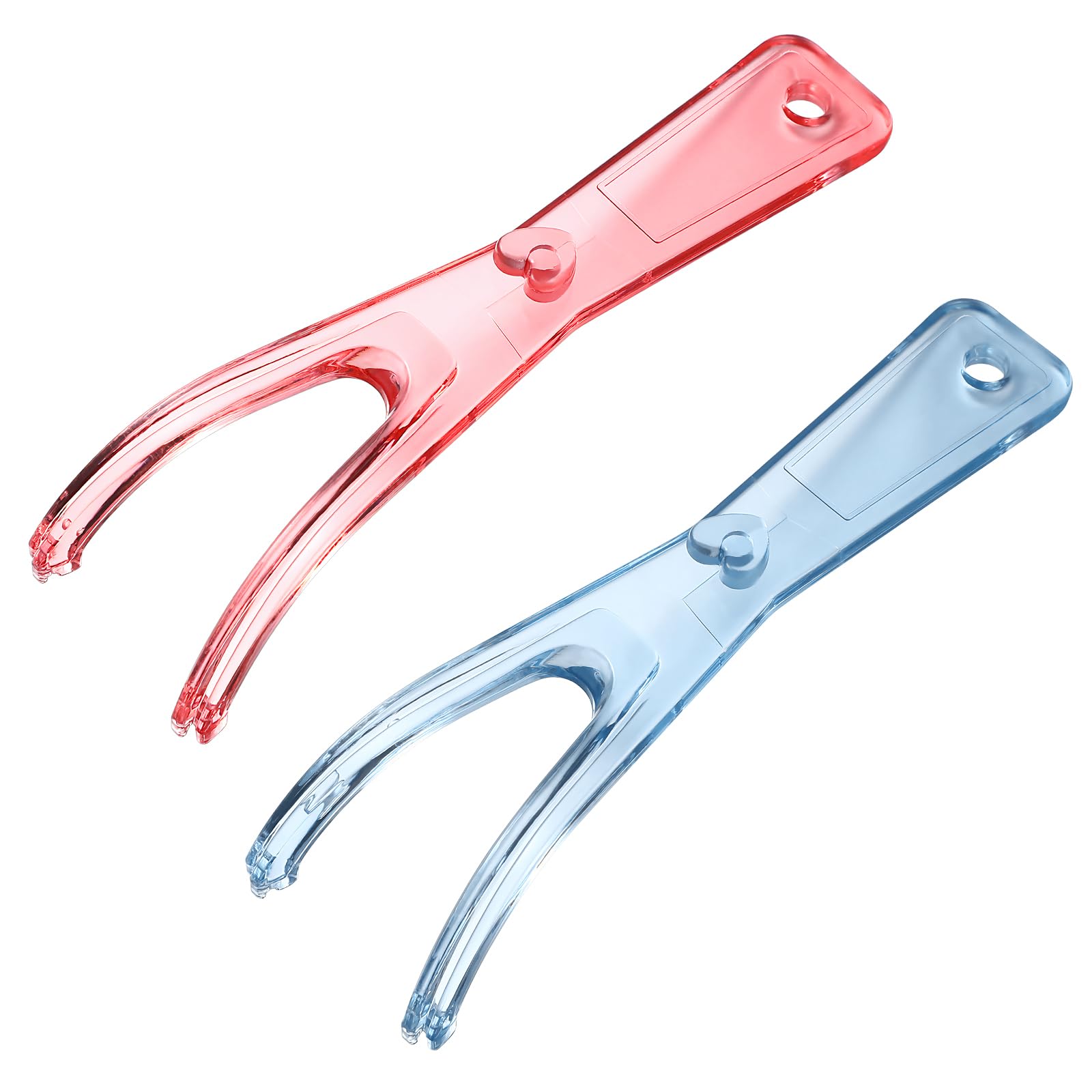 Ergonomic pink and blue floss holder with reusable design