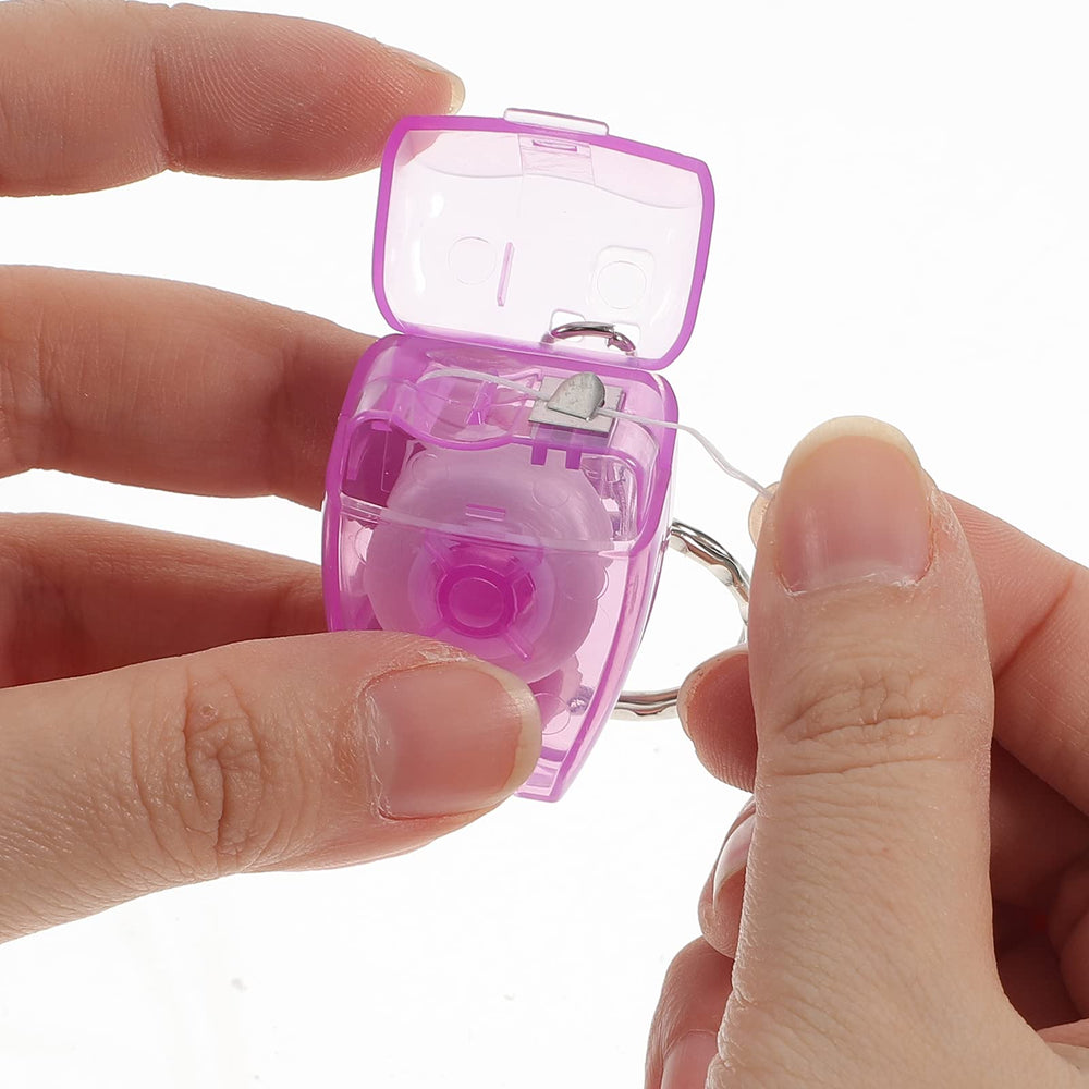 Pocket-sized dental floss in a keychain case