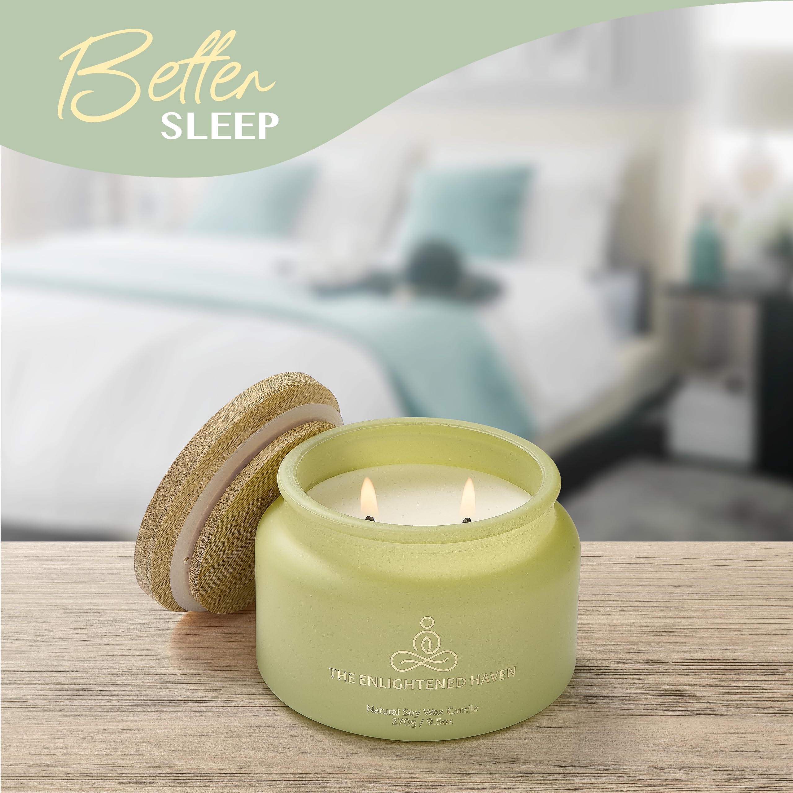 Healing candle lit with soft glow in a calm setting.