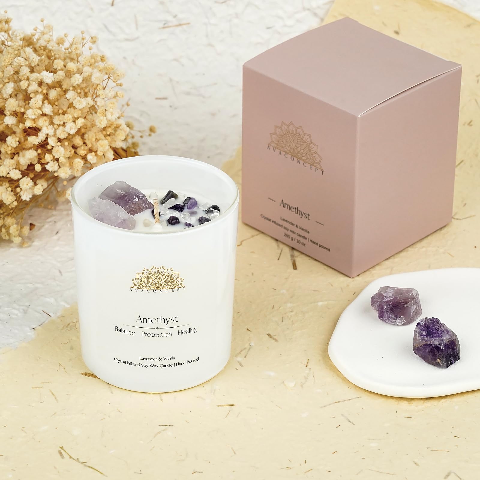 Gift-ready crystal candle in a premium 10oz jar.