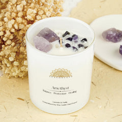 Vanilla and Lavender aromatherapy scent with crystals in a 10oz candle.