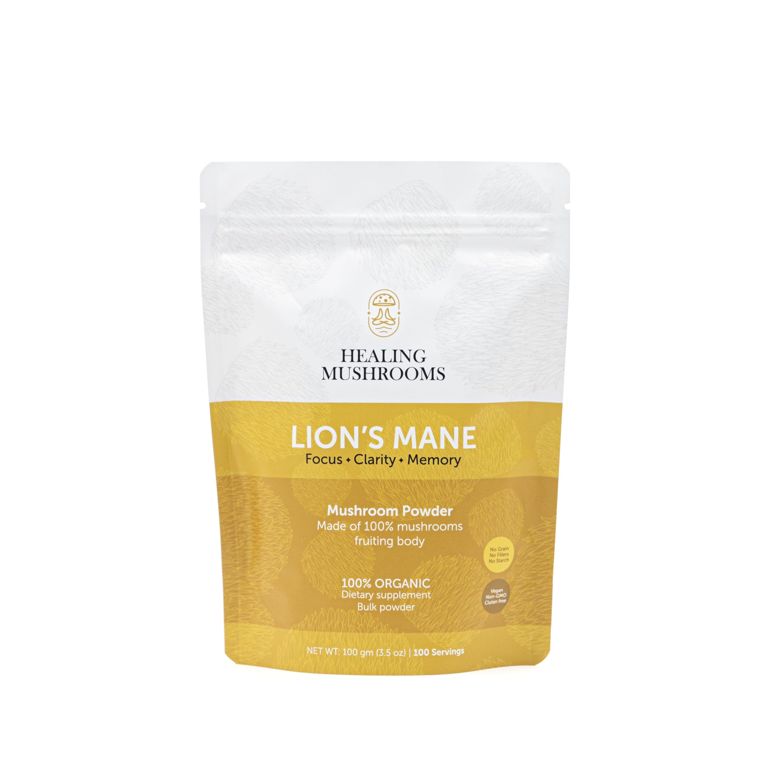 Healing Mushrooms Lion's Mane Pure Powder 100 g jar