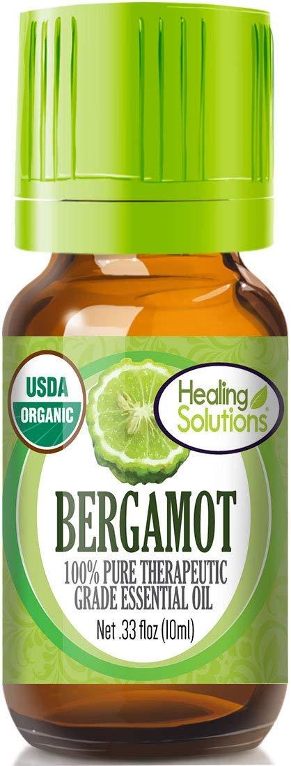 Healing Solutions Bergamot essential oil bottle with label