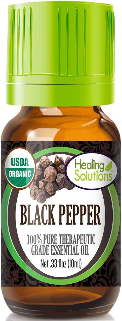 10ml bottle of Healing Solutions Organic Black Pepper Essential Oil