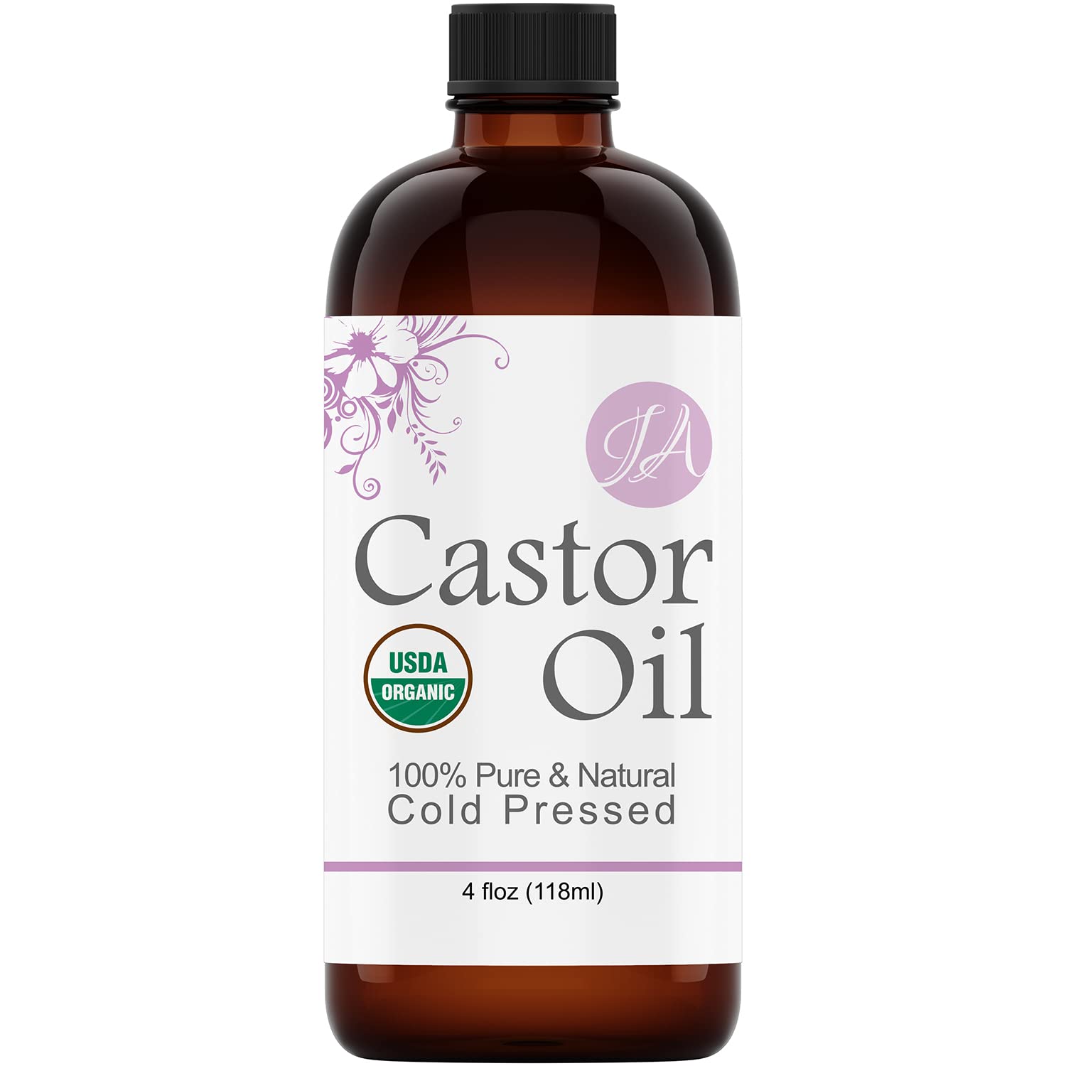 Healing Solutions Castor Oil bottle in amber glass for premium hair care.