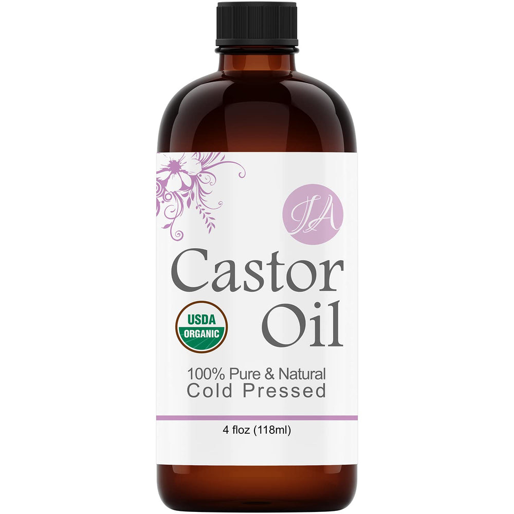 Healing Solutions Castor Oil bottle in amber glass for premium hair care.