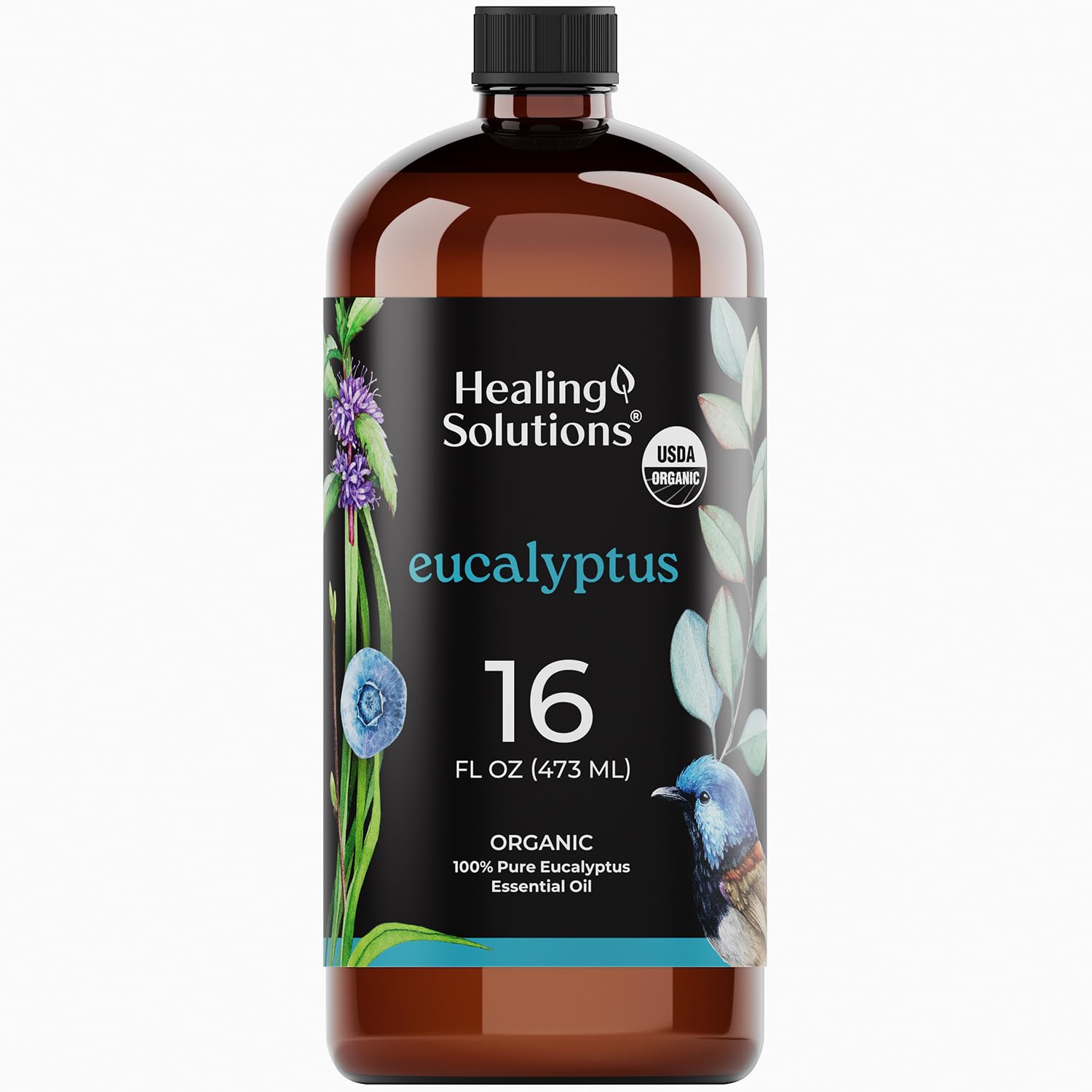 Healing Solutions Organic Eucalyptus Oil 16oz bottle ideal for diffuser use