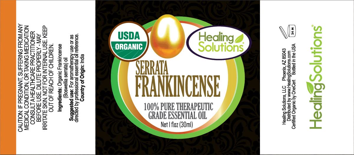 Label showing USDA Organic certification for Frankincense Oil