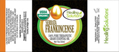 Label showing USDA Organic certification for Frankincense Oil