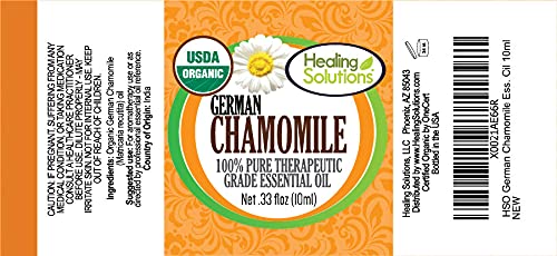 Healing Solutions German Chamomile essential oil bottle back label