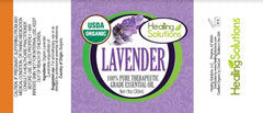 Label showing organic certification on lavender essential oil bottle