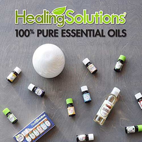 Close-up of Healing Solutions lavender oil label