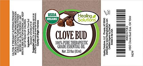 USDA Organic certification label beside clove oil bottle
