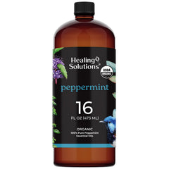 Healing Solutions Organic Peppermint Essential Oil 16oz bottle in amber glass