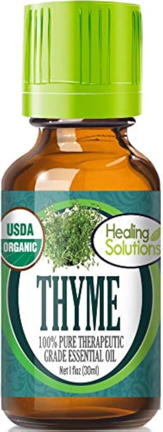Healing Solutions 1 oz organic thyme essential oil bottle