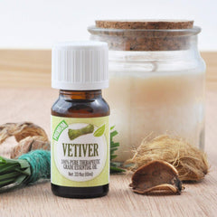 Back label of Healing Solutions Vetiver Essential Oil 10 ml bottle